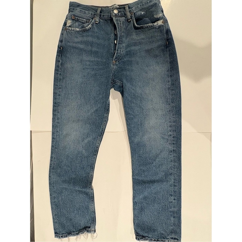♾️Agolde Riley High Waisted Straight Leg Jeans Button Fly Distressed Raw Hem♾️